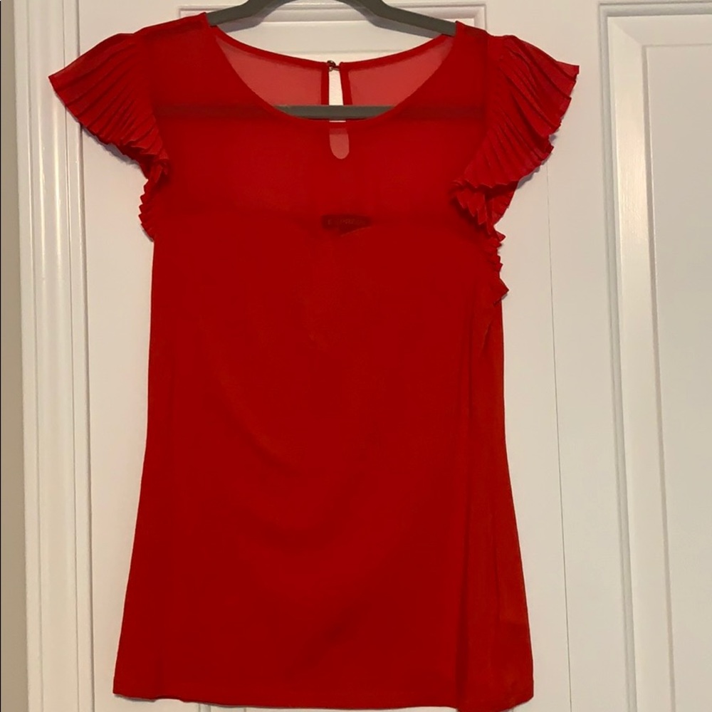 Express red ruffle sleeve tshirt